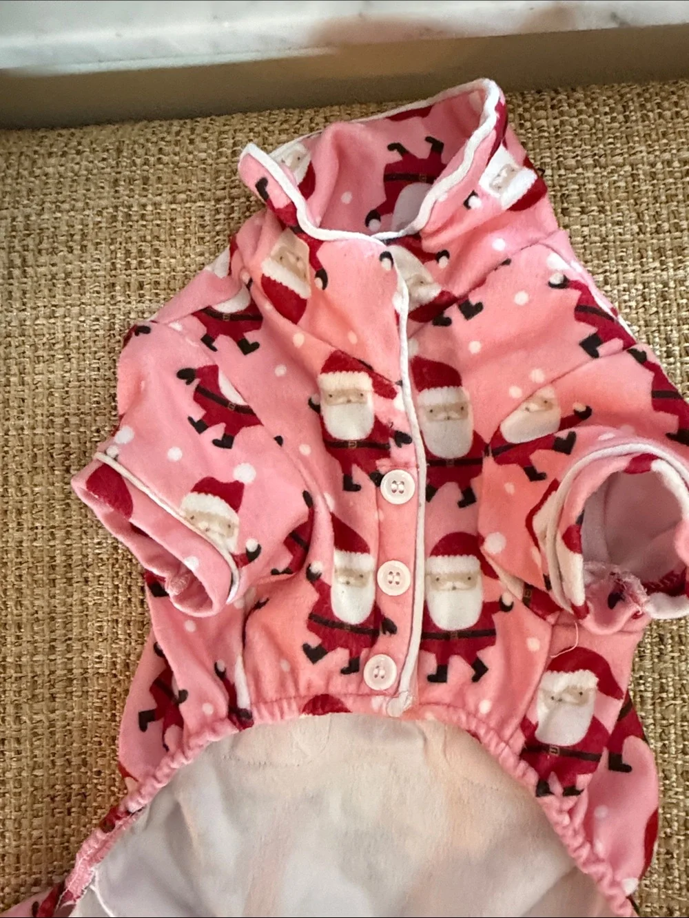Pink Santa Print Fleece Dog Pajama Onesie